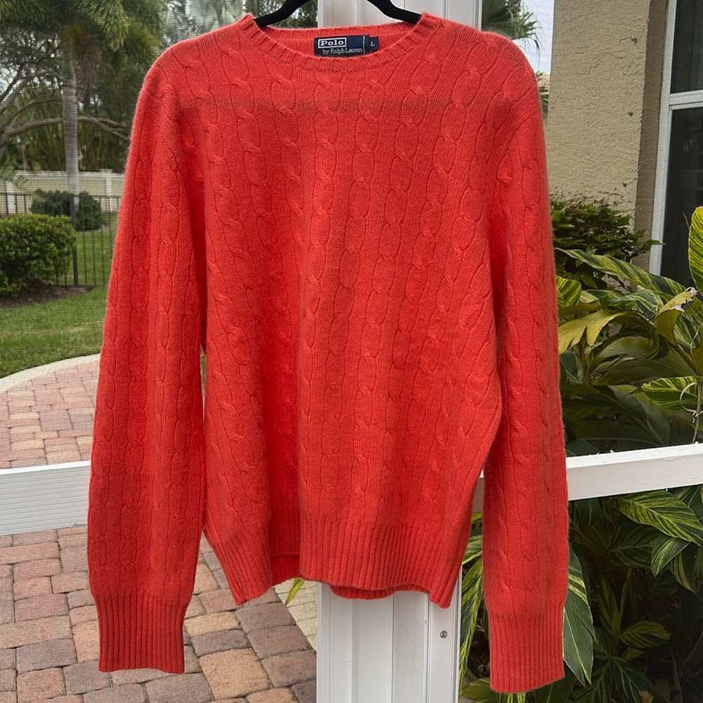 Polo Ralph Lauren Women’s Cable Knit Crew Neck Orange sz L NEW Cashmere Sweater